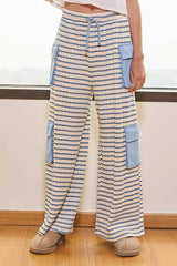 Stripe Print Cargo Pocket Wide-leg Pants