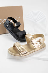 COBBER TRENDY GOLDEN BUCKLE STRAP SPORT SANDAL: GOLD