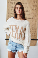 'TEXAS' Lettering Boatneck Soft Sweater