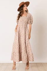 Golden Jacquard Ruffle Detail Maxi Dress