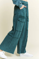 MineralWash Multi pockets Wide Leg Terry Pants With Matching Top