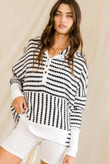 Oversize Stripe Button Up Hoodie Top