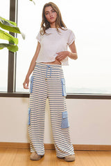 Stripe Print Cargo Pocket Wide-leg Pants