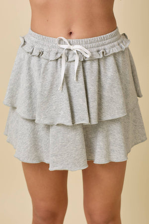 Knit Terry Ruffle Tier Skort With Lining Shorts