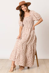 Golden Jacquard Ruffle Detail Maxi Dress