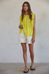 Button Down Sleeveless Top With Shirring Detail