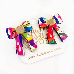 Colorful Bow Stud Rainbow Abstract Spring Summer Statement Earring