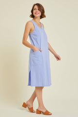 WASHED SLEEVELESS CASUAL DRESS: PERIWINKLE