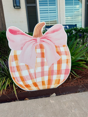 Pink Gingham Pumpkin : Yard Sign