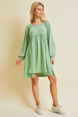 FLOWY FLARE BABYDOLL DRESS WITH POCKETS: APPLE GREEN