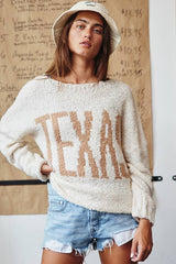 'TEXAS' Lettering Boatneck Soft Sweater