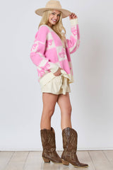 3d Bow & Square Pattern Oversized Cardigan