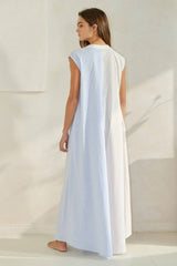 Seersucker Color-Block Wide Leg Jumpsuit
