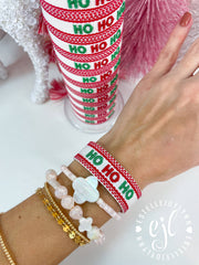 HO HO HO Christmas Bracelet Embroidered / Holiday Jewelry