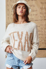 'TEXAS' Lettering Boatneck Soft Sweater