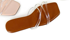 TINA CLEAR STRAPPY FLAT SANDAL WITH SQUARE TOE DESIGN: TAN
