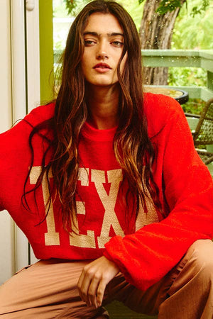 Texas Comfy Graphic French Terry Sweatshirt: RED