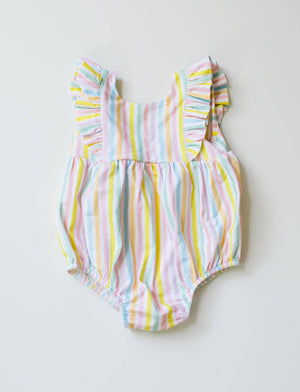 Amelia Romper in Pastel Stripe- Baby Girl Bubble