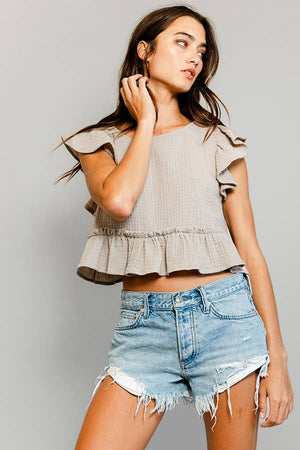 Cotton gauze Peplum Blouse Crop Top