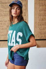 'TEXAS' Comfy Oversize Graphic Sweatshirt Top: HUNTER GREEN