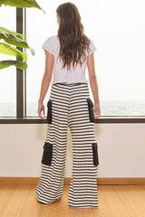 Stripe Print Cargo Pocket Wide-leg Pants