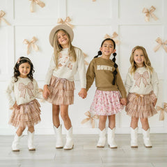 Gingham Bow Patch Sweatshirt - Natural - Girls Clothes: 10