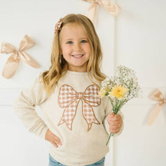 Gingham Bow Patch Sweatshirt - Natural - Girls Clothes: 10