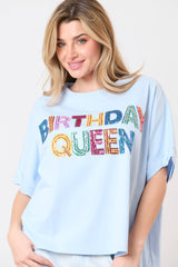 'Birthday Queen' Sequin Top - light blue