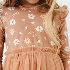 Ditsy Fall Floral Long Sleeve Tutu Dress - Girls Clothes: 6Y