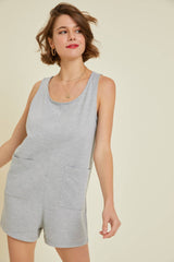 TRUE WEAR-EVERYWHERE STAPLE TERRY ROMPER WITH POCKETS: HEATHER GREY