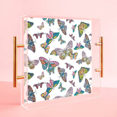 Butterfly Kisses Acrylic Tray With Gold Handles