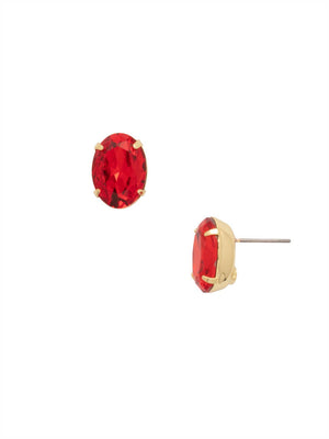Red Crystal Oval 10K Gold Stud Earrings: Red