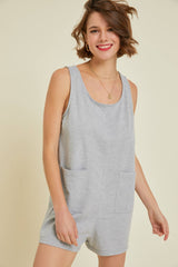 TRUE WEAR-EVERYWHERE STAPLE TERRY ROMPER WITH POCKETS: HEATHER GREY