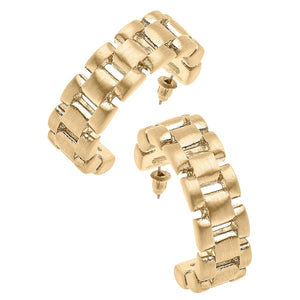 Carter Watchband Open Hoop Earrings in Satin Gold