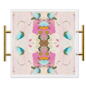 Monets Garden Pink (Laura Park) Acrylic Tray With Gold Handles