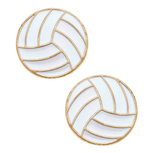 Volleyball Enamel Stud Earrings in White