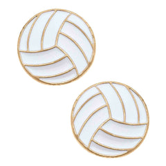 Volleyball Enamel Stud Earrings in White