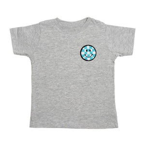 Smiley Checker Patch Short Sleeve T-Shirt - Kids Spring Tee: 7/8Y