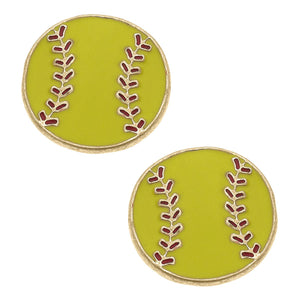 Softball Enamel Stud Earrings in Fluorescent Yellow