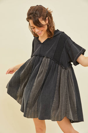 MINERAL-WASHED DRESS WITH HOODIE