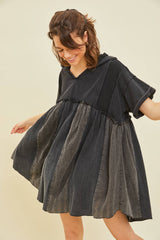 MINERAL-WASHED DRESS WITH HOODIE