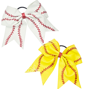 Baseball/Softball Pleather Bow w/ Knot & Tail on Pony