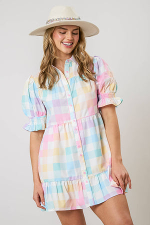 Pastel Checker Poplin Shirt Dress