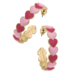 Love Jointed Hearts Enamel Hoop Earrings in Pink & Fuchsia