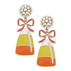 Halloween Enamel Candy Corn Earrings in Orange/Yellow/White