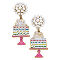 Birthday Cake Enamel Earrings in White