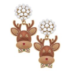 Reindeer Enamel Earrings in Brown