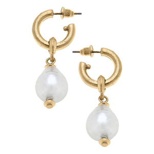 Greta Freshwater Pearl Drop Earrings in Worn Gold & Ivory