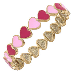 Love Jointed Hearts Enamel Hinge Bangle in Pink & Fuchsia