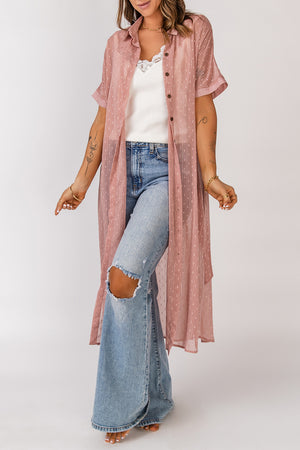 PINK SWISS DOT BELTED DUSTER